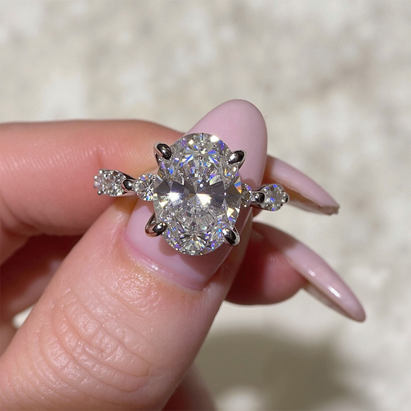 3.66CT Oval Cut VVS Moissanite Halo Engagement Ring