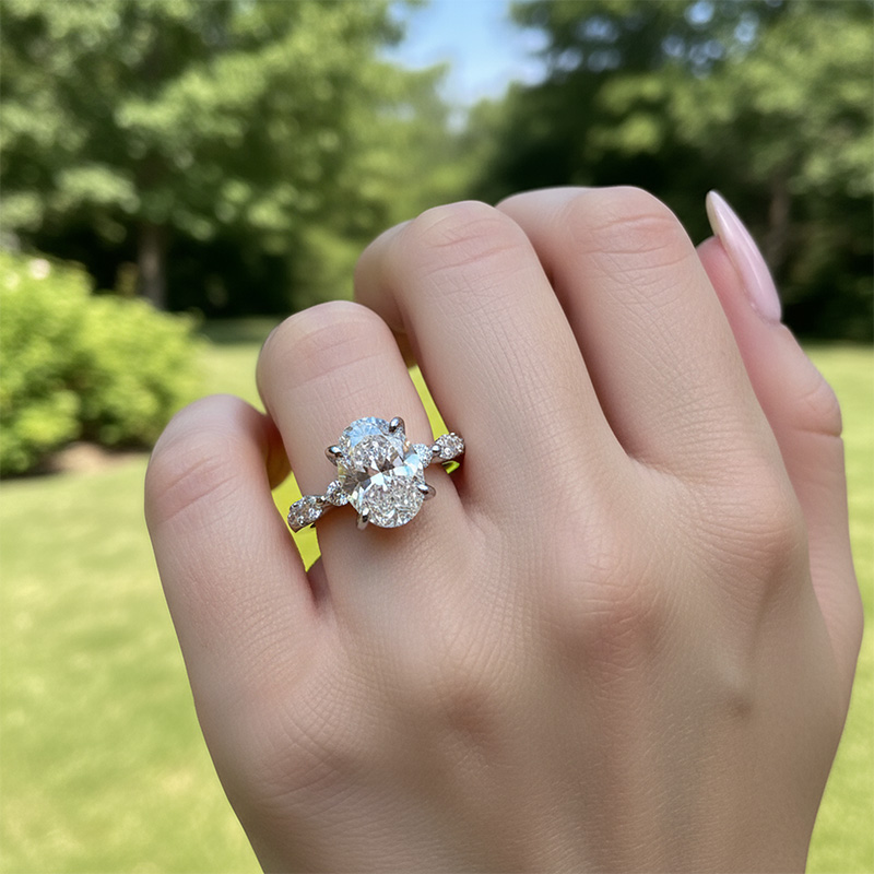 3.66CT Oval Cut VVS Moissanite Halo Engagement Ring