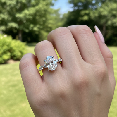 3.66CT Oval Cut VVS Moissanite Halo Engagement Ring