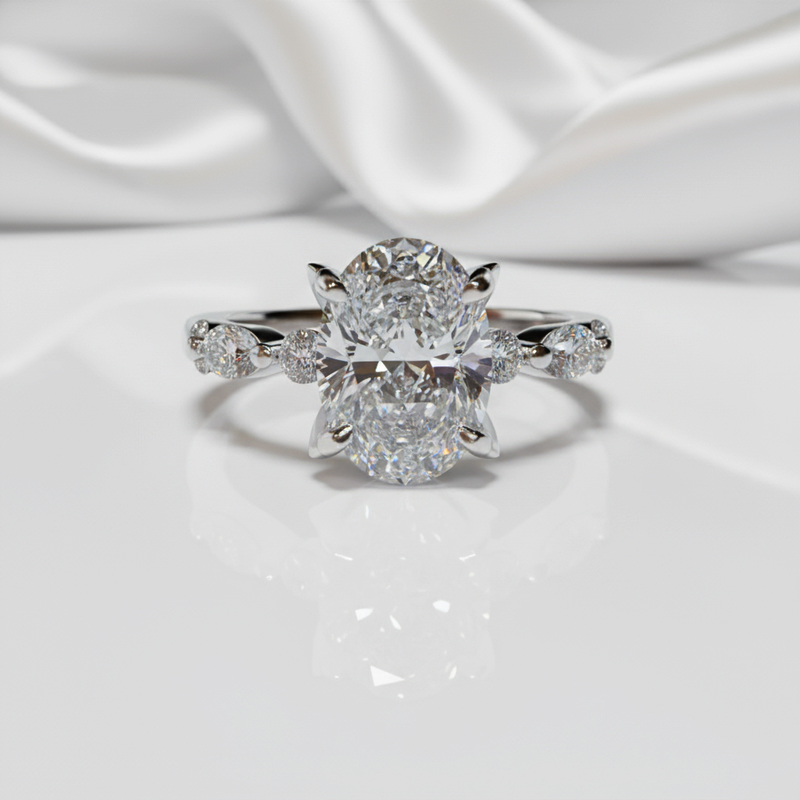 3.66CT Oval Cut VVS Moissanite Halo Engagement Ring