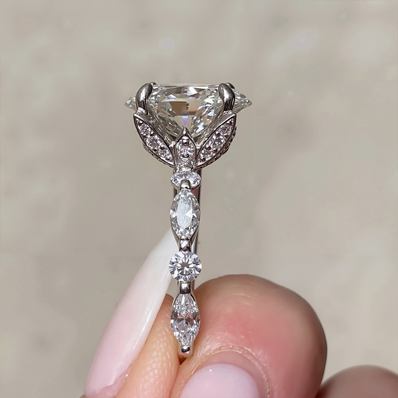 3.66CT Oval Cut VVS Moissanite Halo Engagement Ring