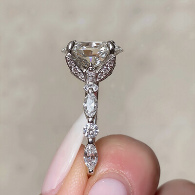 3.66CT Oval Cut VVS Moissanite Halo Engagement Ring