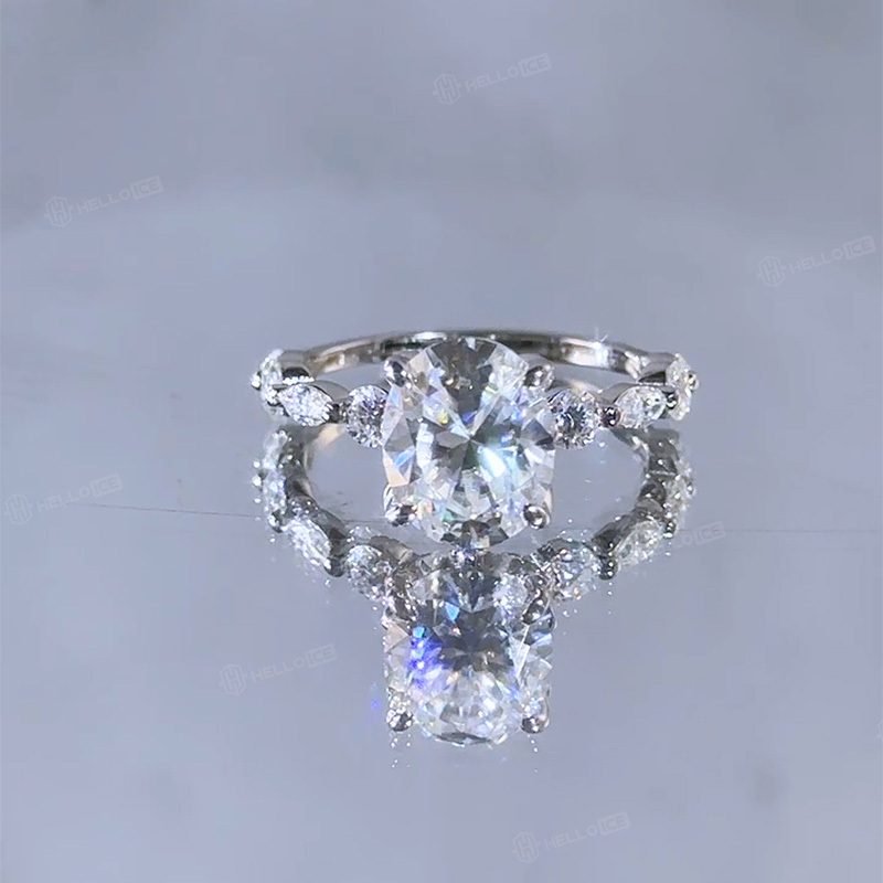 3.66CT Oval Cut VVS Moissanite Halo Engagement Ring