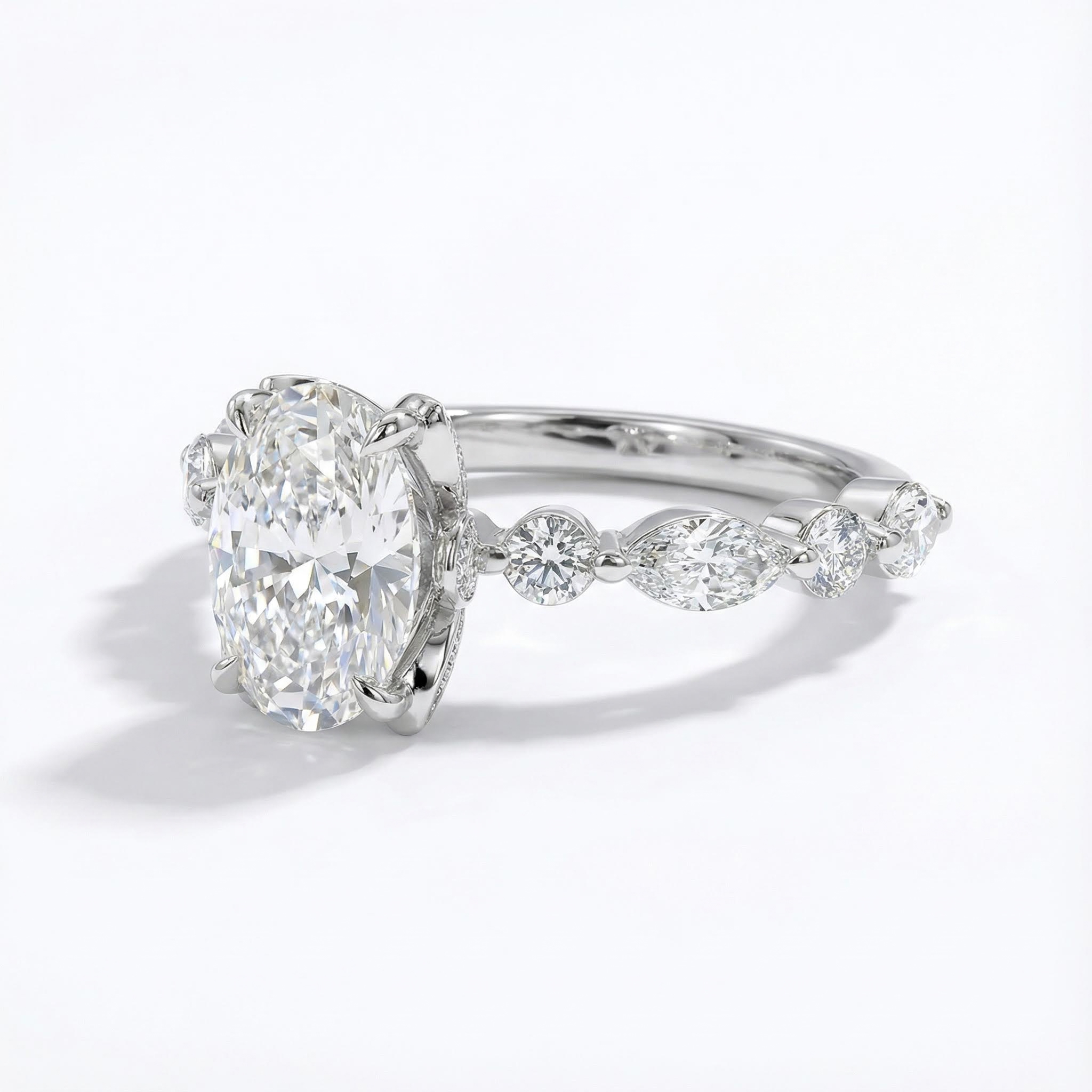 3.66CT Oval Cut VVS Moissanite Halo Engagement Ring