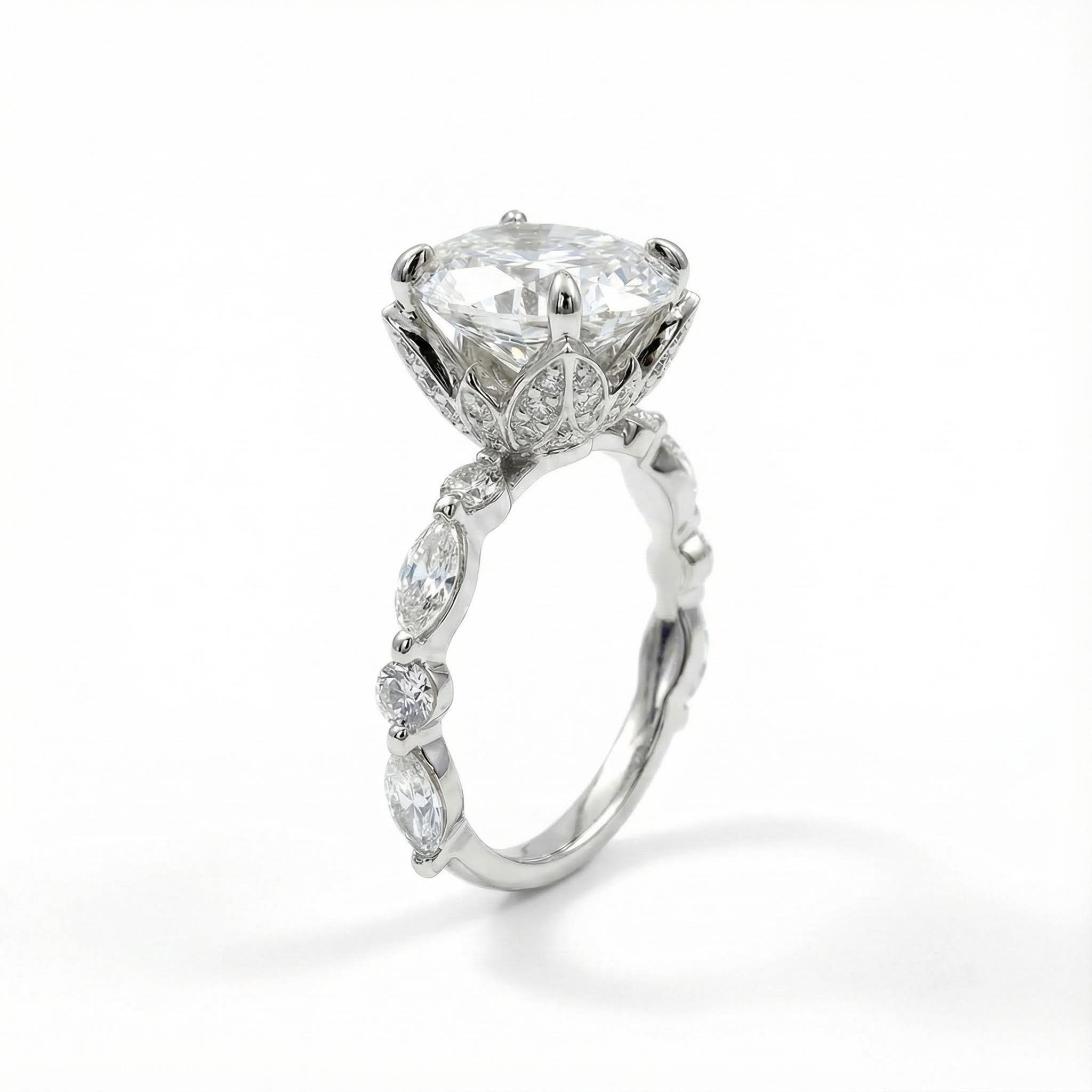 3.66CT Oval Cut VVS Moissanite Halo Engagement Ring