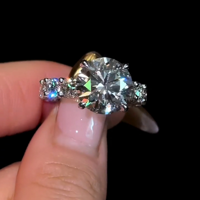 5.78CT Round Cut VVS Moissante Pave Engagement Ring