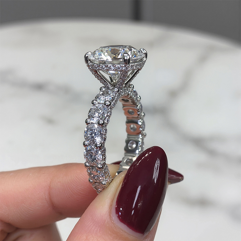 5.78CT Round Cut VVS Moissanite Pave Engagement Ring