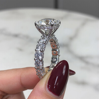 5.78CT Round Cut VVS Moissanite Pave Engagement Ring