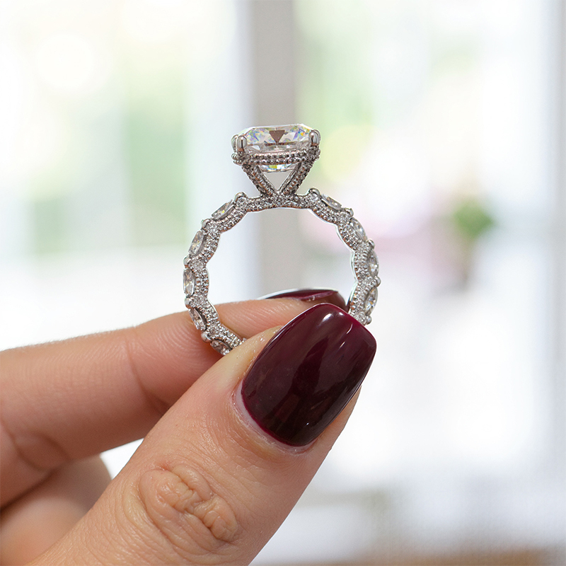 5.78CT Round Cut VVS Moissanite Pave Engagement Ring