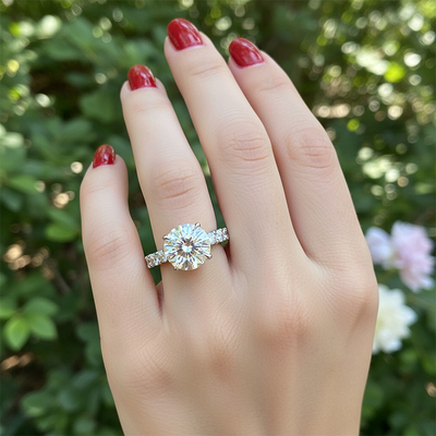 5.78CT Round Cut VVS Moissanite Pave Engagement Ring