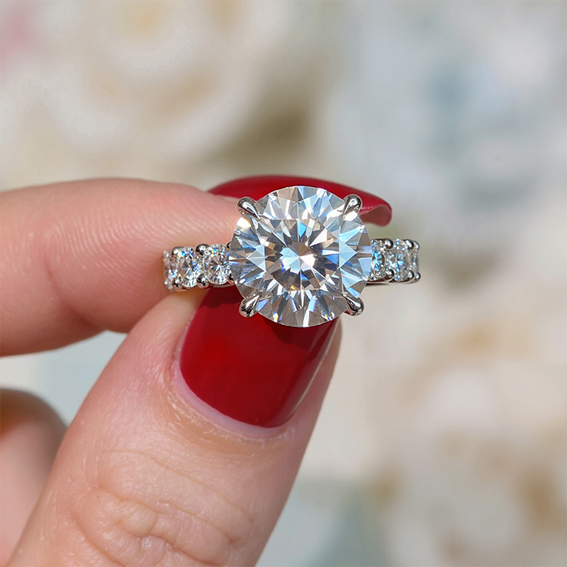 5.78CT Round Cut VVS Moissanite Pave Engagement Ring