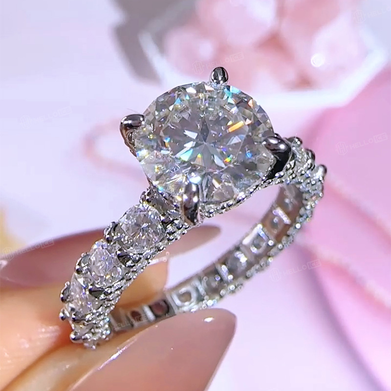 5.78CT Round Cut VVS Moissanite Pave Engagement Ring