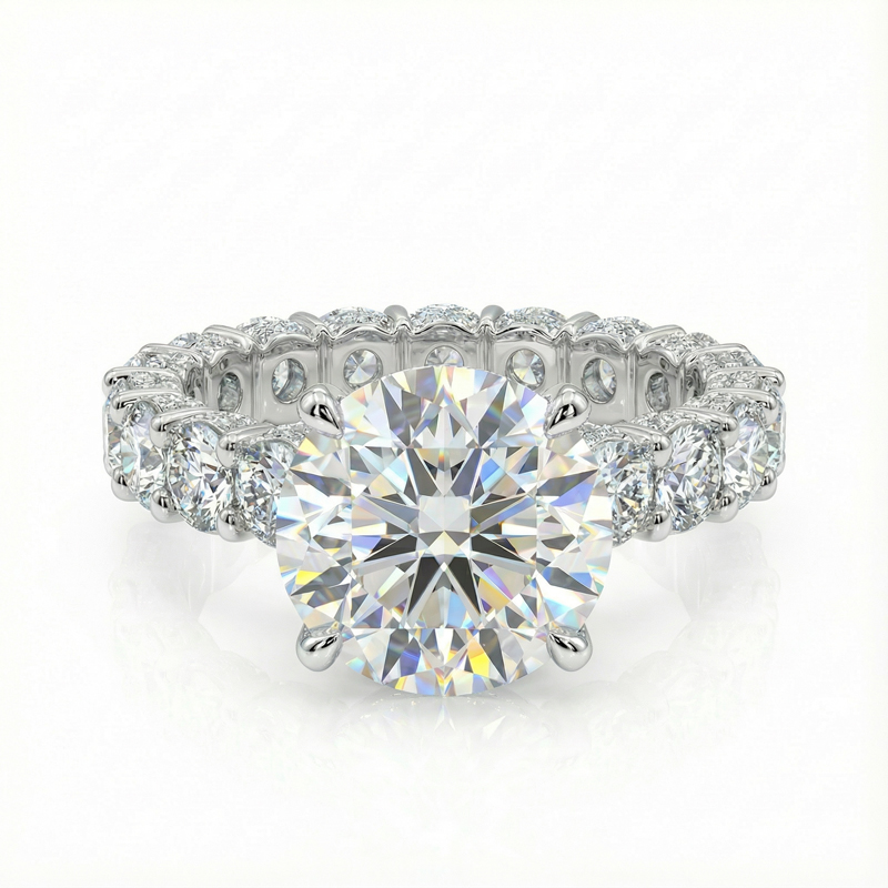 5.78CT Round Cut VVS Moissanite Pave Engagement Ring