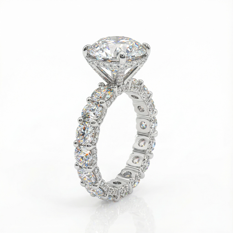 5.78CT Round Cut VVS Moissanite Pave Engagement Ring