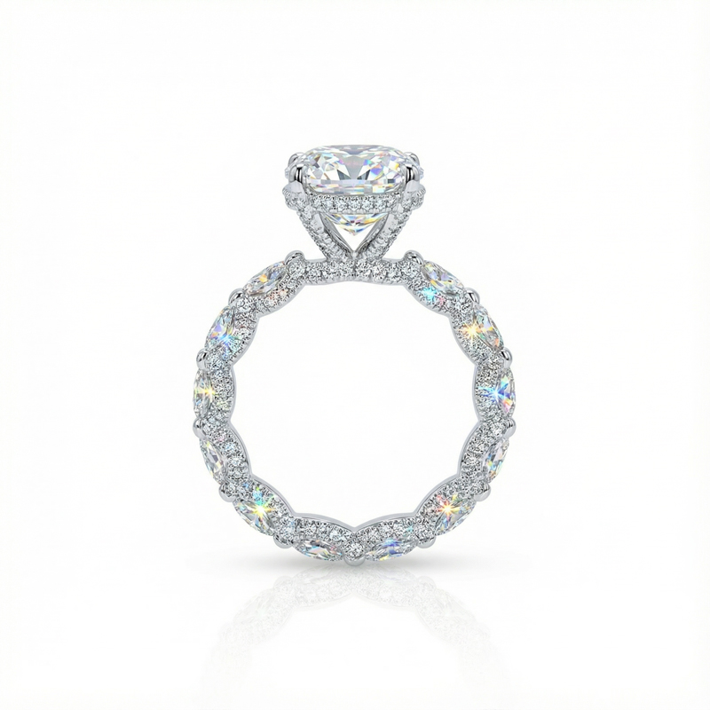 5.78CT Round Cut VVS Moissanite Pave Engagement Ring