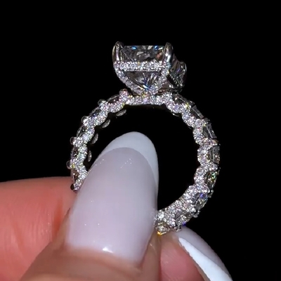5.78CT Radiant Cut VVS Moissante Pave Engagement Ring