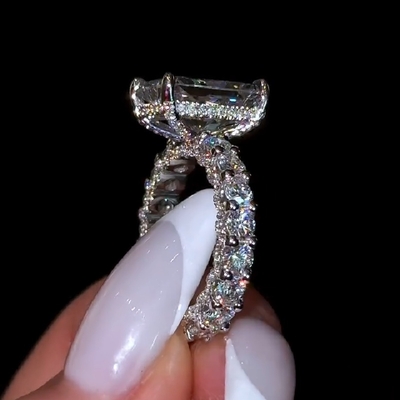 5.78CT Radiant Cut VVS Moissante Pave Engagement Ring