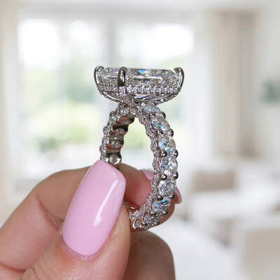 12.78CT Radiant Cut VVS Moissanite Pave Engagement Ring