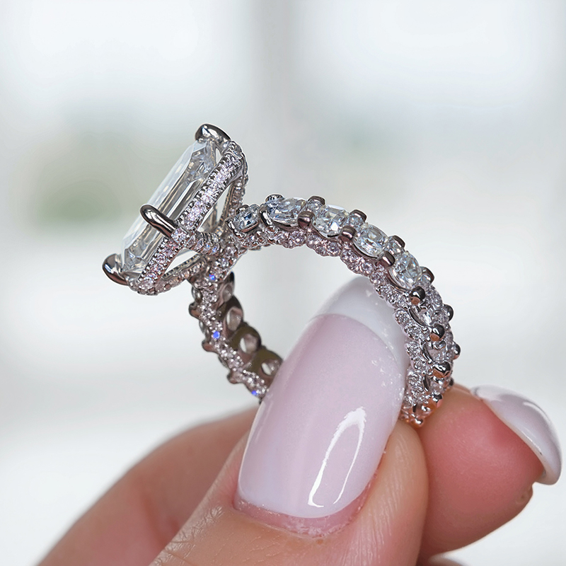 12.78CT Radiant Cut VVS Moissanite Pave Engagement Ring