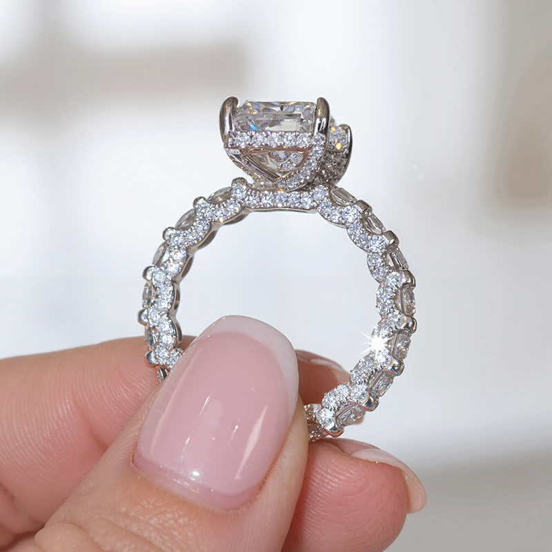 12.78CT Radiant Cut VVS Moissanite Pave Engagement Ring