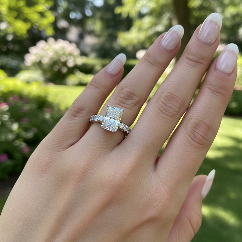 12.78CT Radiant Cut VVS Moissanite Pave Engagement Ring