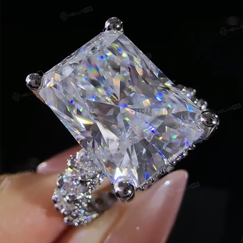 12.78CT Radiant Cut VVS Moissanite Pave Engagement Ring