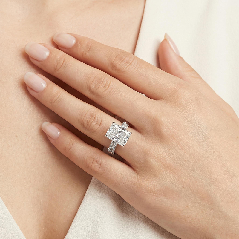 12.78CT Radiant Cut VVS Moissanite Pave Engagement Ring