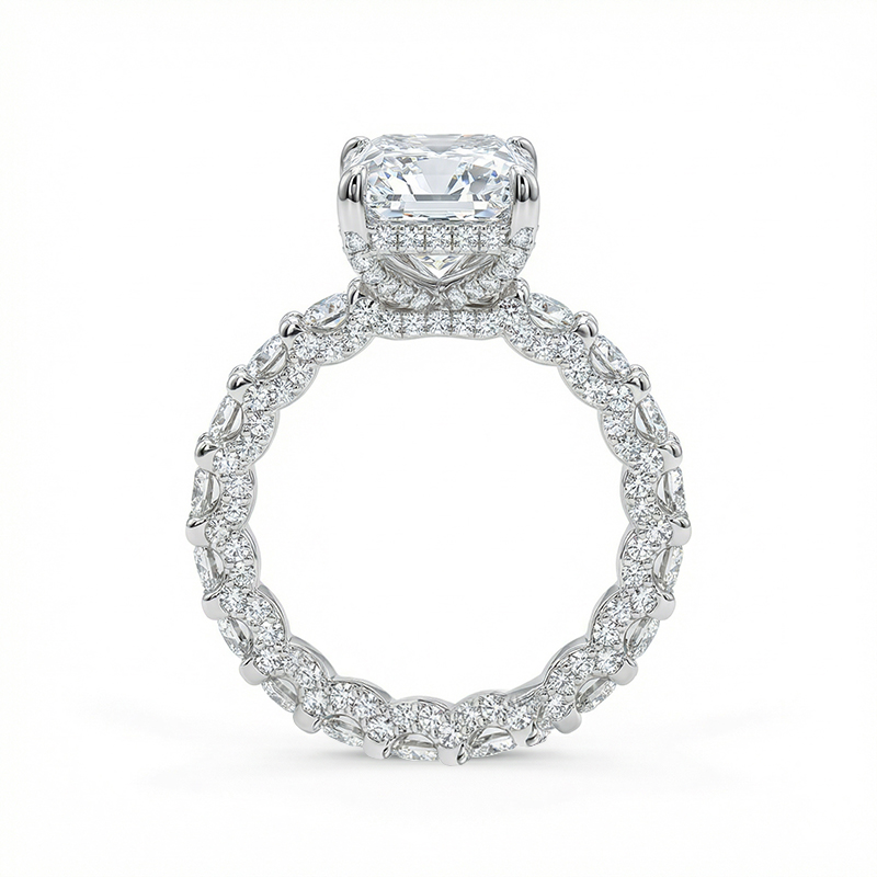 12.78CT Radiant Cut VVS Moissanite Pave Engagement Ring