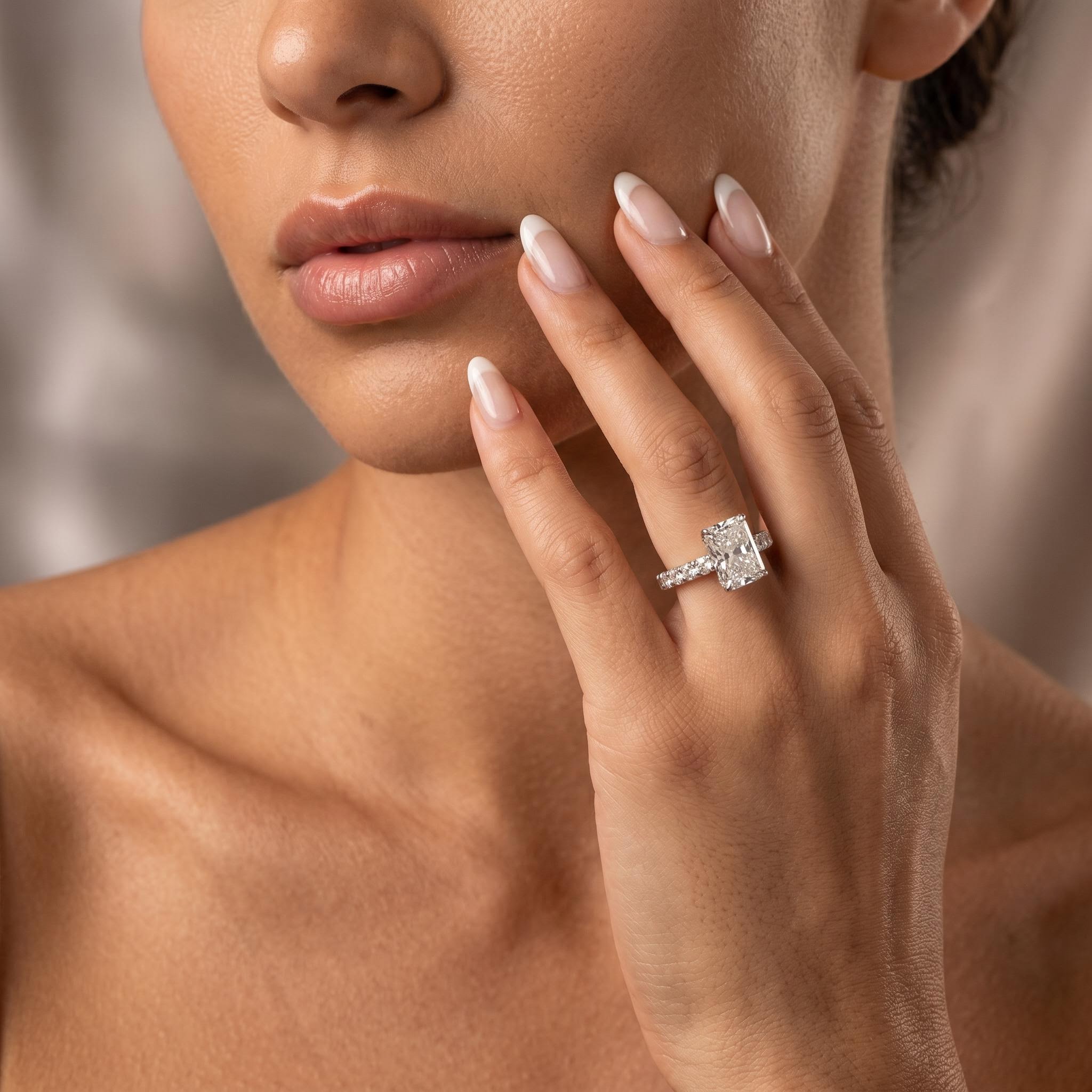 12.9ct. tw. Radiant Cut VVS Moissanite Pave Engagement Ring 12.9ct. tw. Radiant Cut VVS Moissanite Pave Engagement Ring