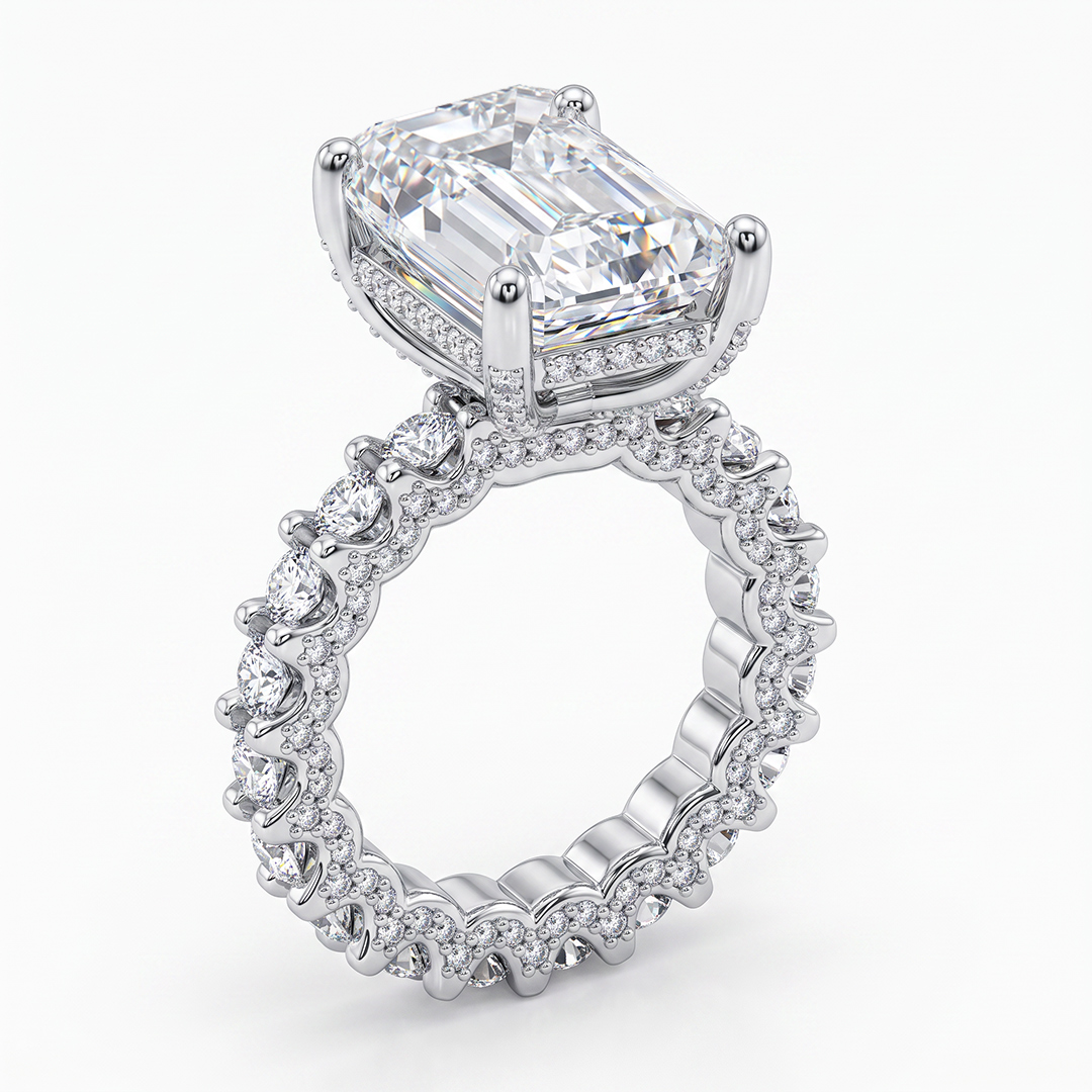 12.9ct. tw. Radiant Cut VVS Moissanite Pave Engagement Ring 12.9ct. tw. Radiant Cut VVS Moissanite Pave Engagement Ring