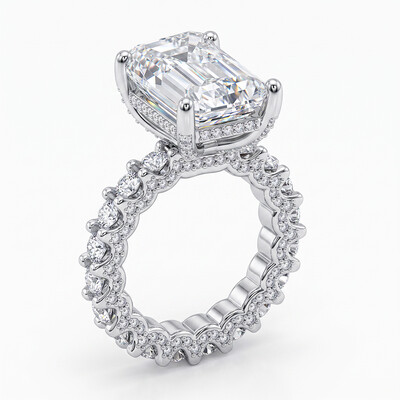 12.9ct. tw. Radiant Cut VVS Moissanite Pave Engagement Ring