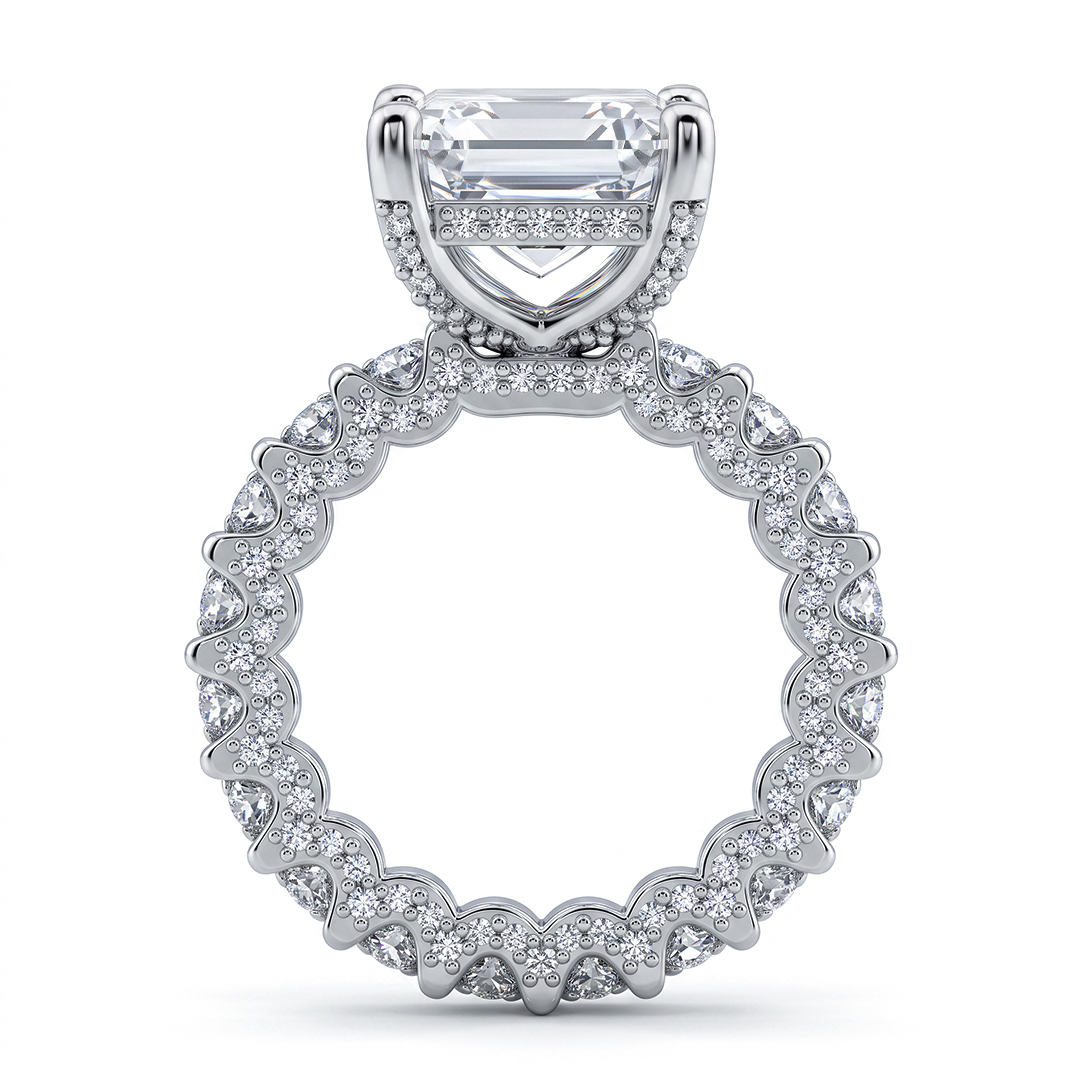 12.9ct. tw. Radiant Cut VVS Moissanite Pave Engagement Ring 12.9ct. tw. Radiant Cut VVS Moissanite Pave Engagement Ring