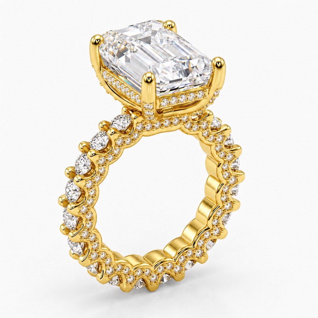 12.9ct. tw. Radiant Cut VVS Moissanite Pave Engagement Ring 12.9ct. tw. Radiant Cut VVS Moissanite Pave Engagement Ring