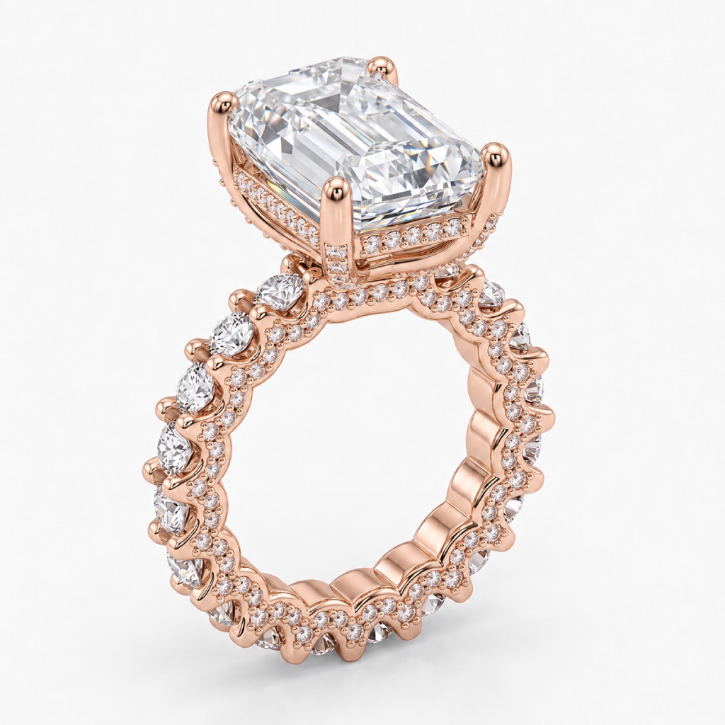 12.9ct. tw. Radiant Cut VVS Moissanite Pave Engagement Ring 12.9ct. tw. Radiant Cut VVS Moissanite Pave Engagement Ring