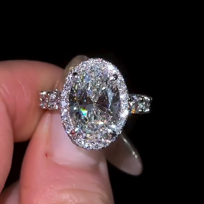 6.12CT Oval Cut VVS Moissante Halo Engagement Ring