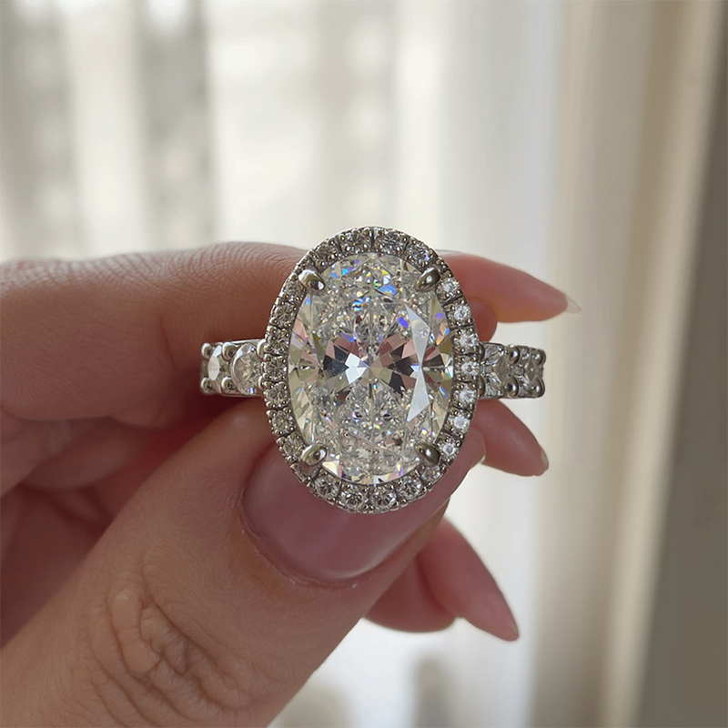 6.12CT Oval Cut VVS Moissanite Halo Engagement Ring