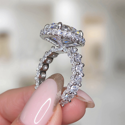 6.12CT Oval Cut VVS Moissanite Halo Engagement Ring