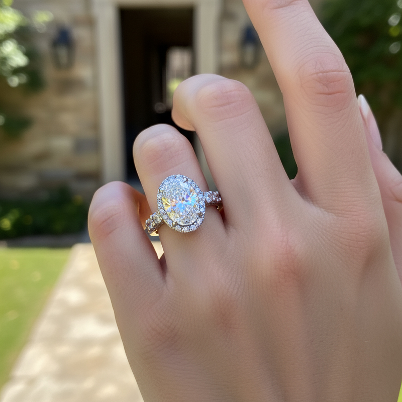 6.12CT Oval Cut VVS Moissanite Halo Engagement Ring