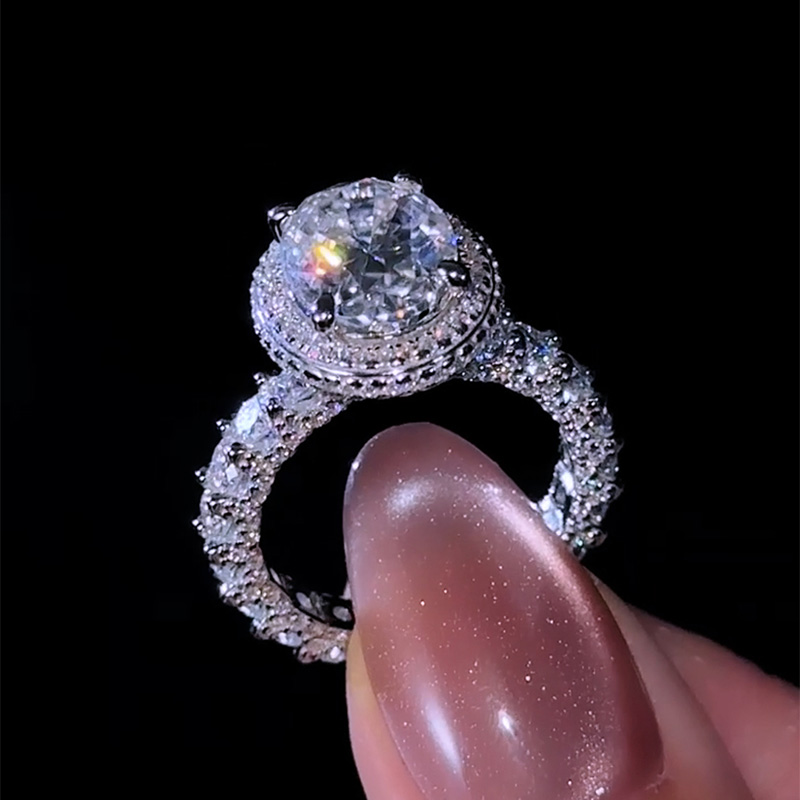 6.12CT Oval Cut VVS Moissanite Halo Engagement Ring