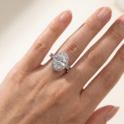 6.12CT Oval Cut VVS Moissanite Halo Engagement Ring