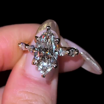 3.64CT Marquise Cut VVS Moissante Side Stone Engagement Ring