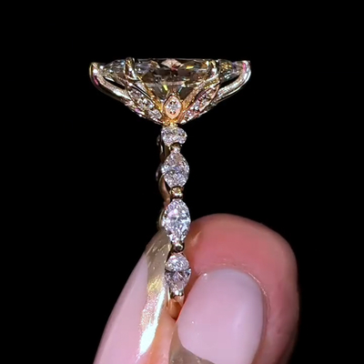 3.64CT Marquise Cut VVS Moissante Side Stone Engagement Ring