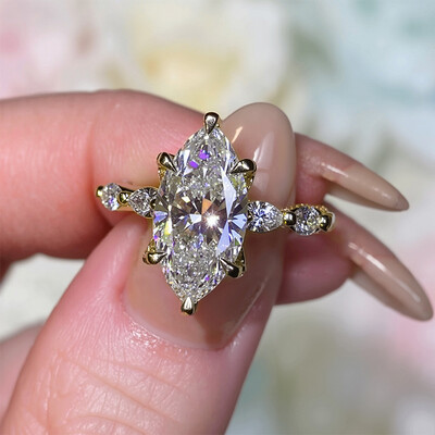 3.64CT Marquise Cut VVS Moissanite Side Stone Engagement Ring