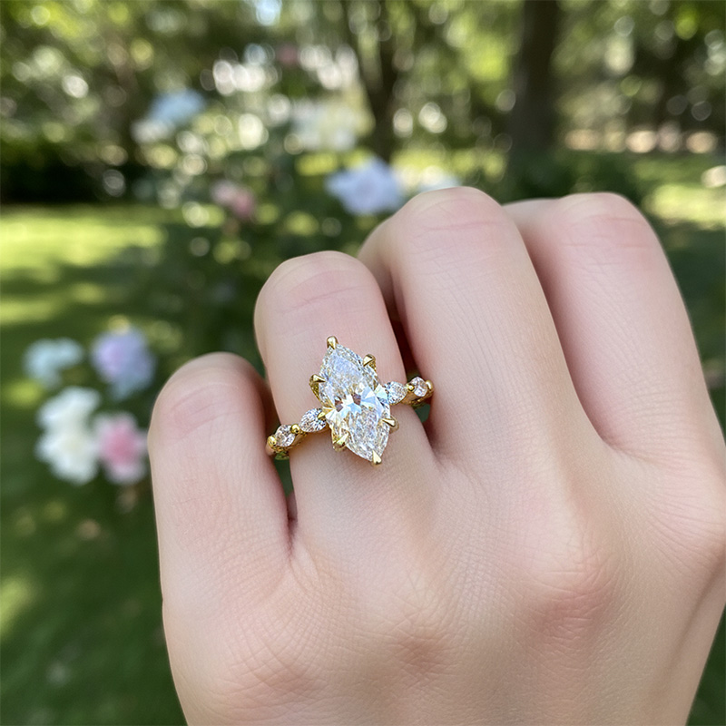 3.64CT Marquise Cut VVS Moissanite Side Stone Engagement Ring