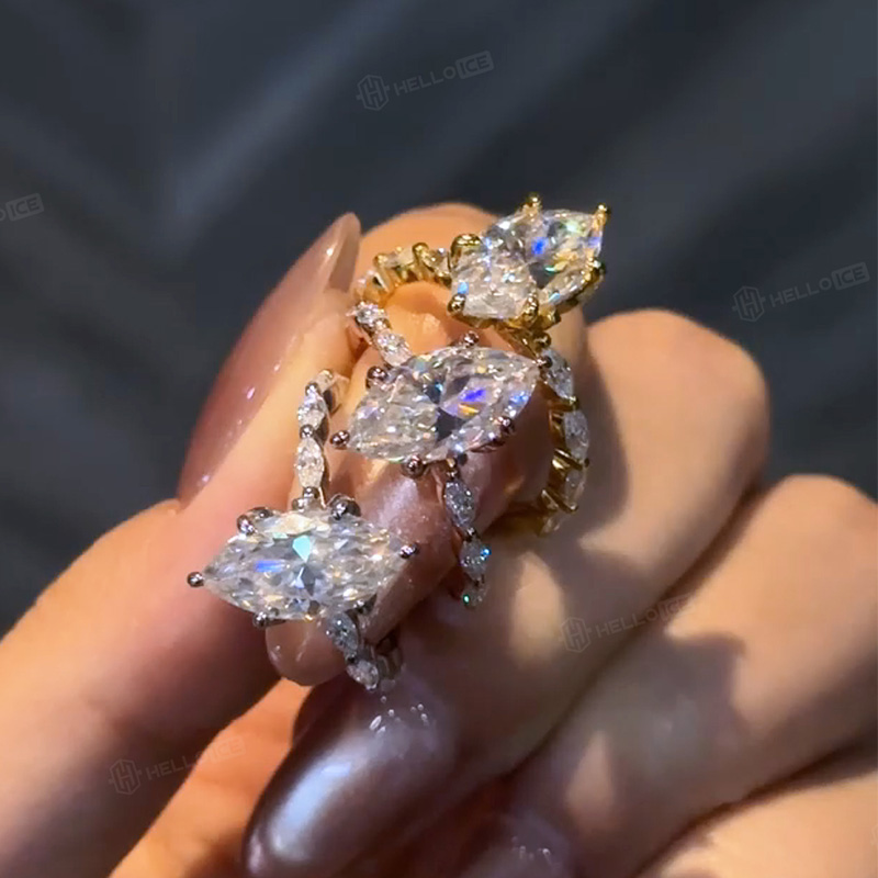 3.64CT Marquise Cut VVS Moissanite Side Stone Engagement Ring