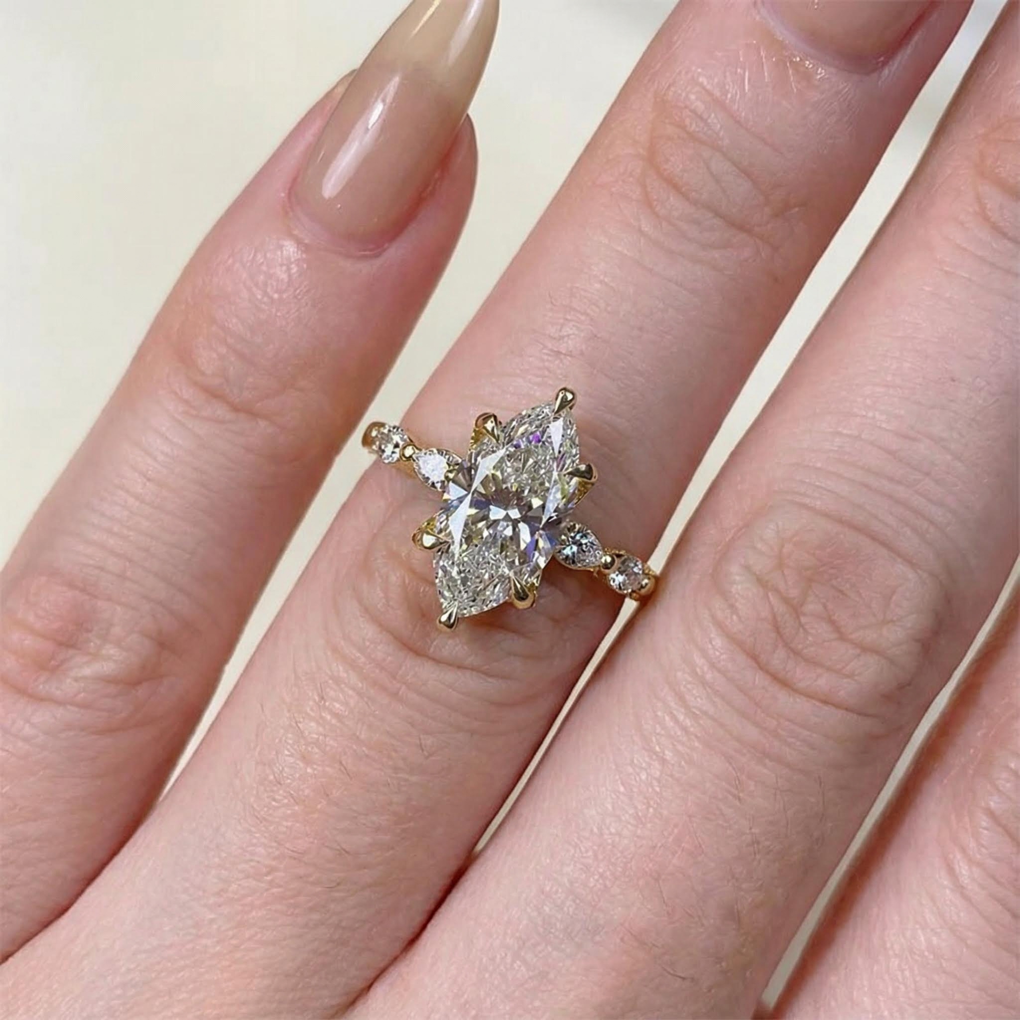 3.64CT Marquise Cut VVS Moissanite Side Stone Engagement Ring