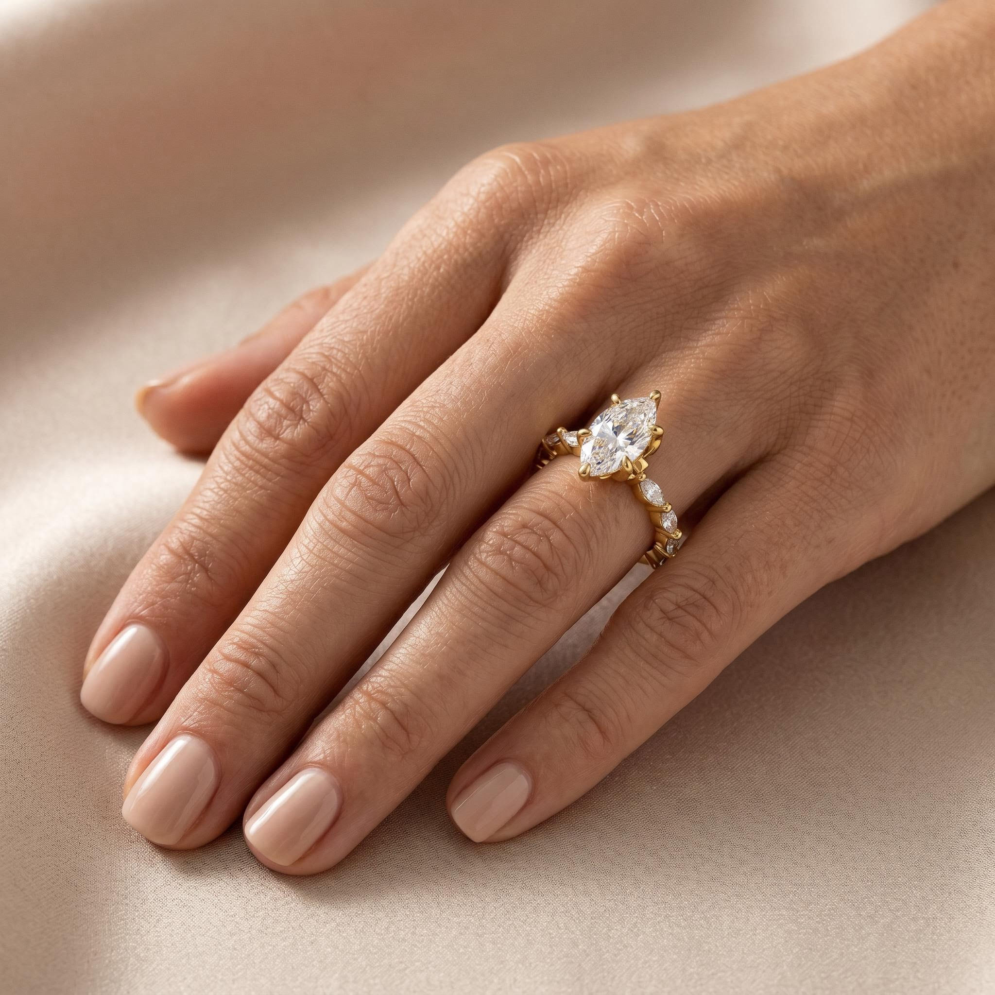 3.64ct. tw. Marquise Cut VVS Moissanite Side Stone Engagement Ring