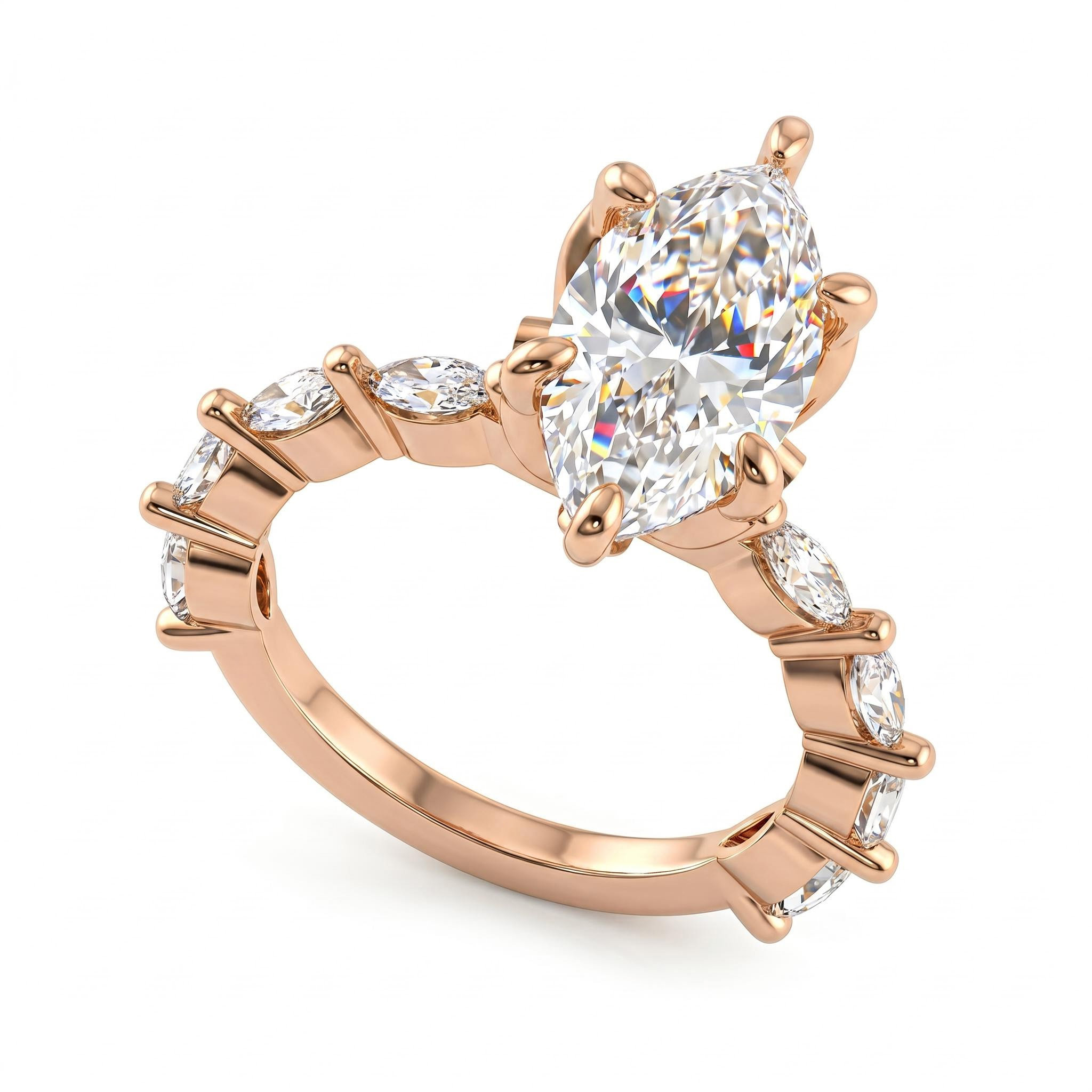 3.64ct. tw. Marquise Cut VVS Moissanite Side Stone Engagement Ring