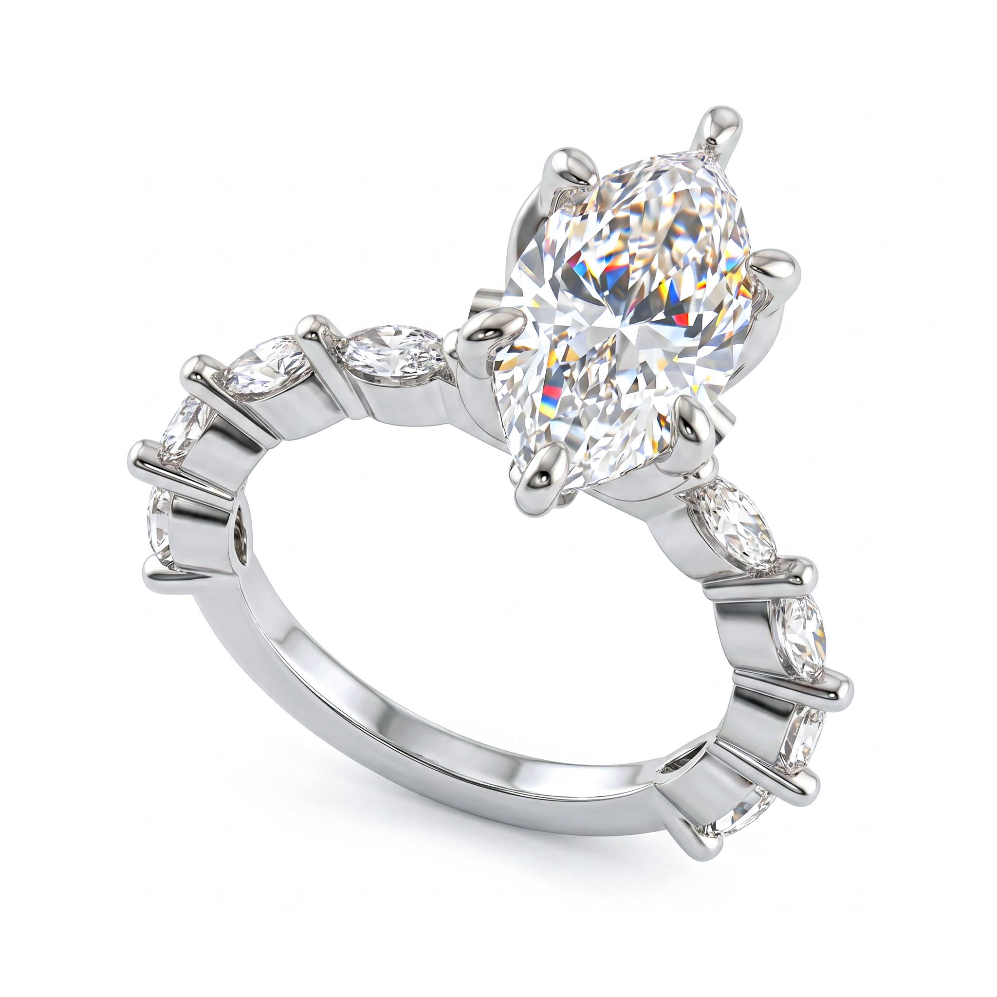 3.64ct. tw. Marquise Cut VVS Moissanite Side Stone Engagement Ring