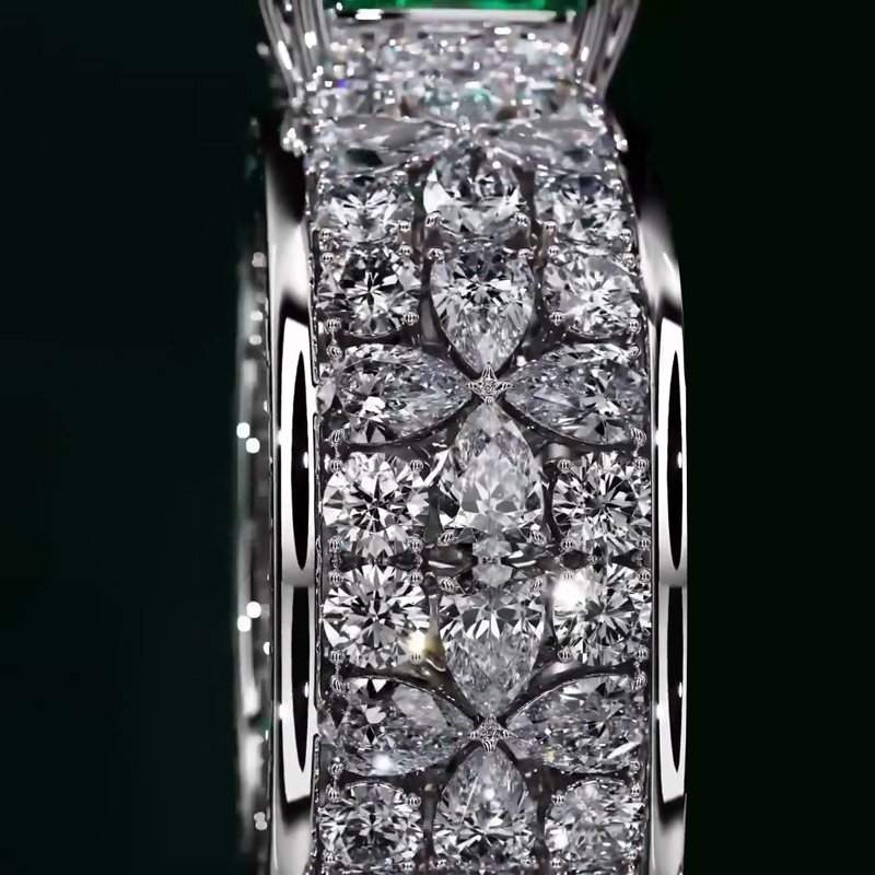 18.18CT Luxurious Green Cushion Cut Gemstone Encrusted Wedding Band